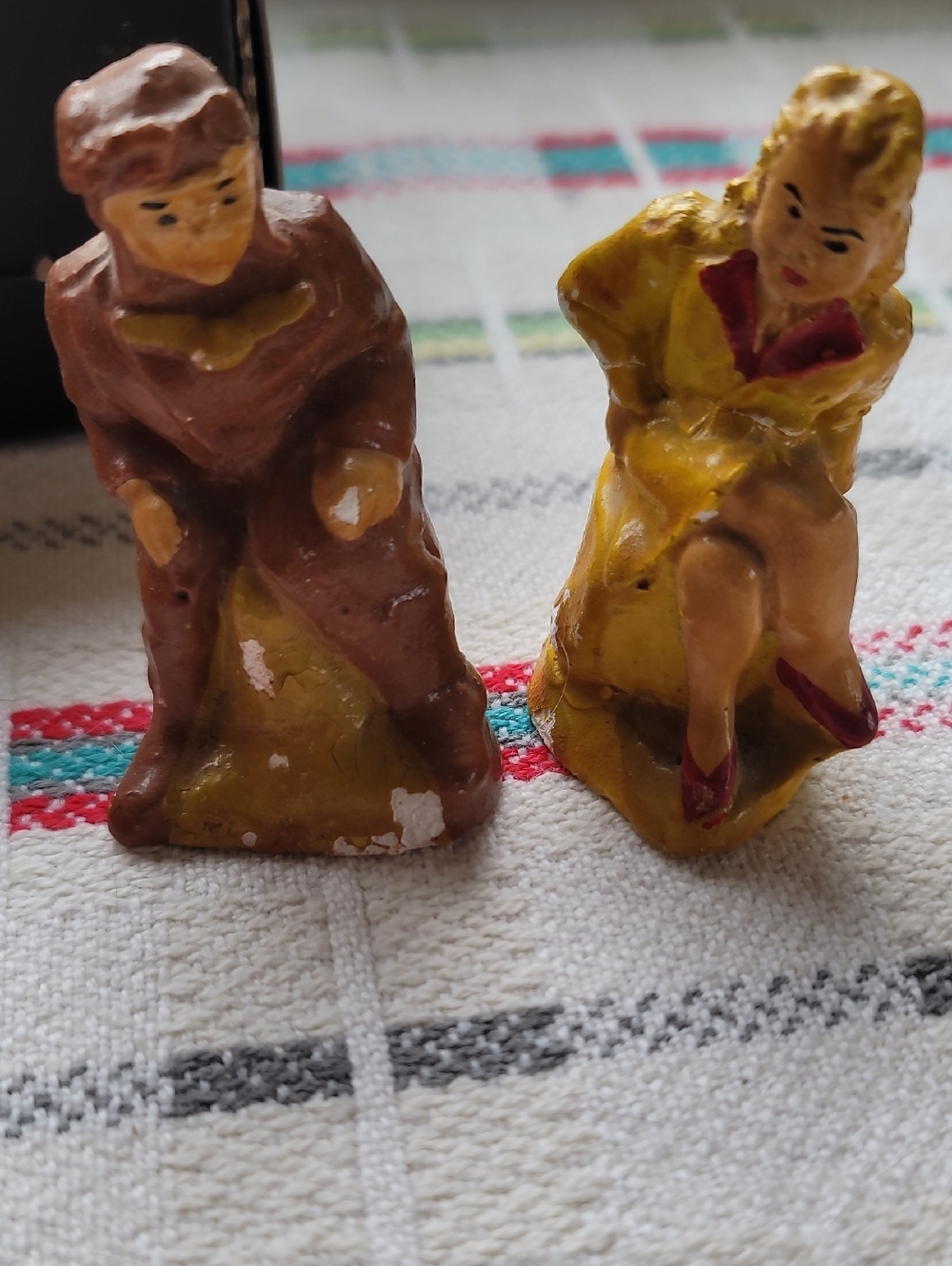 Antique Yellow and Brown Ceramic Figurine Pair - Home Accents